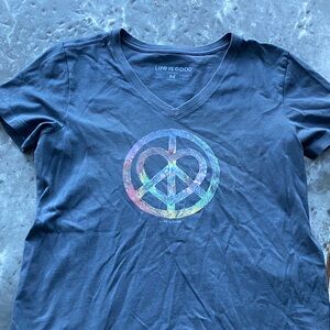 Life Is Good Charcoal Tee with Multicolor Peace Symbol